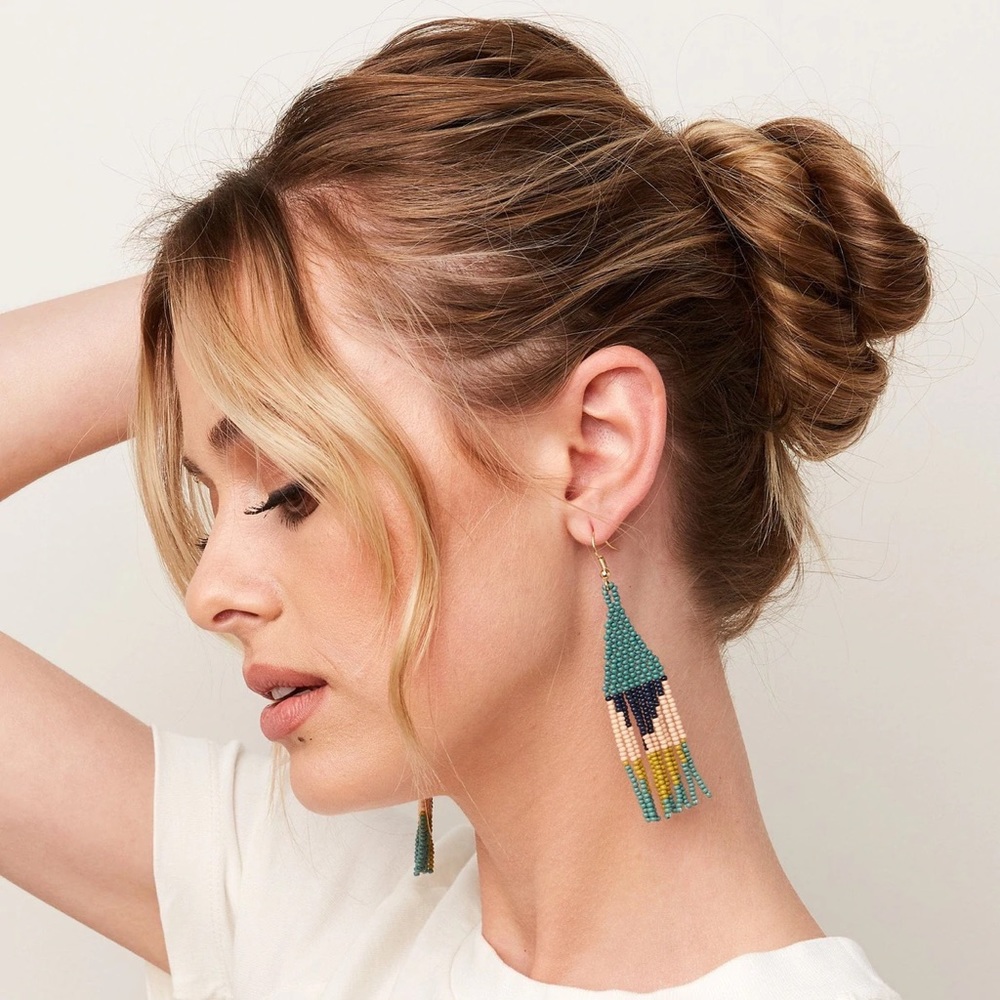 INK+ALLOY Beaded Teal Pink Fringe Earrings